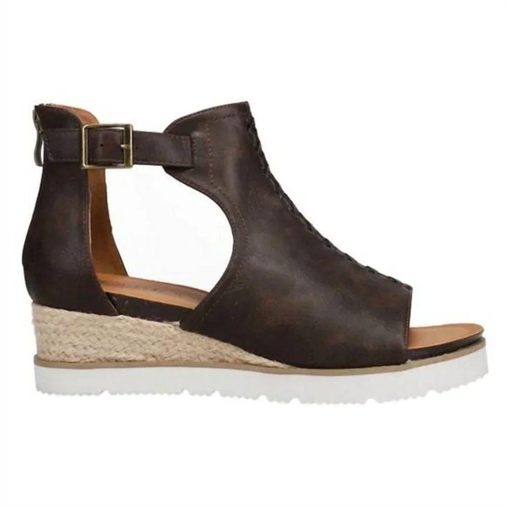 Corkys SUGAR CITY Espadrille Low Wedge Sandals Dark Brown NIB Open Toe Size 10 - Picture 3 of 15